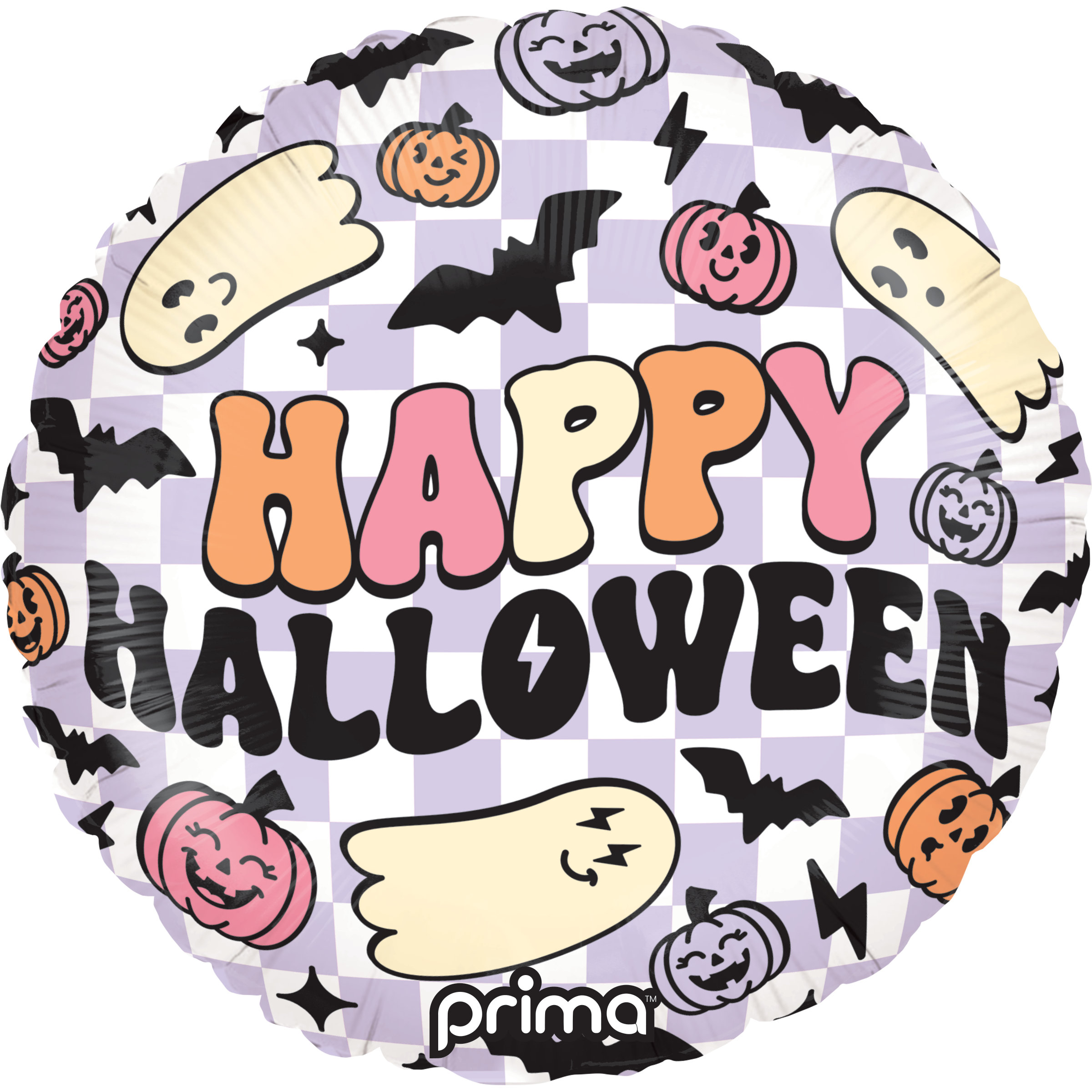 PRIMA 18" Round Happy Halloween Purple Checker